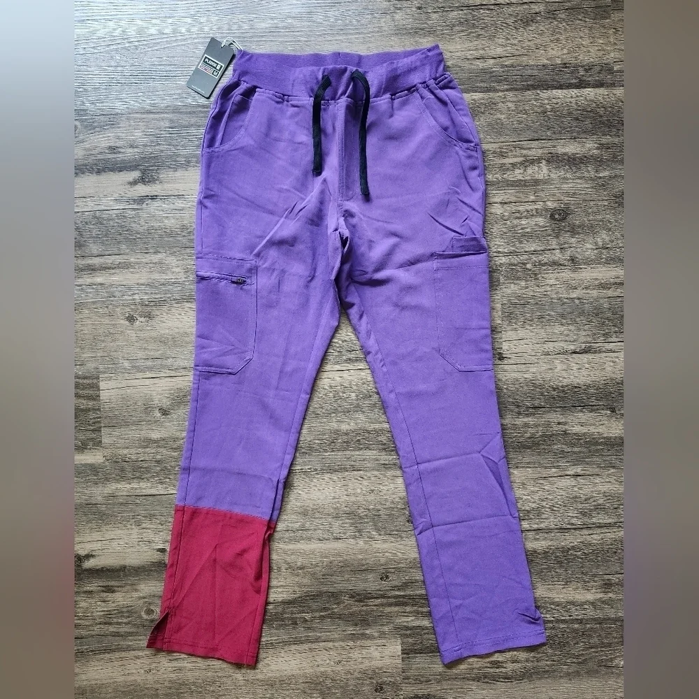 NWT Pledge 5 Purple Red Burgandy Color Block Medical Scrub Pants